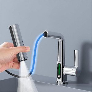 Chất lượng cao Brass kéo ra lưu vực vòi nước nóng và lạnh hiển thị nhiệt độ lưu vực Chrome vòi Mixer cho khách sạn căn hộ - Product Image 1