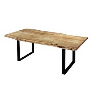 Mesa de Comedor de Madera de Mango Sólida con Borde Natural, Estilo Industrial Moderno, con Base Metálica y Borde de Árbol Orgánico para Uso en Hoteles - Product Image 2