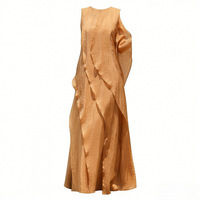 Robe longue plissée sans manches pour femme, style décontracté et élégant, coupe ample à volants, taille naturelle, ligne A