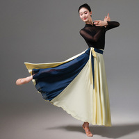 Jupe longue de danse bicolore 720 degrés en mousseline pour femme, taille haute, fluide, pour la danse folklorique, les récitals et les compétitions