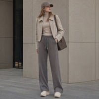 Pantalon de survêtement minimaliste pour femme, taille haute, coupe large, couleur unie, amincissant, extensible dans quatre directions, effet ventre plat, avec cordon de serrage, pour le yoga
