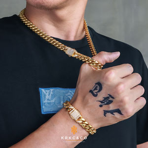 KRKC — chaîne à mailles cubaines en acier inoxydable, fermoir glacé, 12mm, plaqué or, argent blanc, <span class=keywords><strong>Miami</strong></span>, livraison directe - Product Image 6