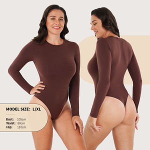 SSHAPER Logo accepté femmes à manches longues body moulante Compression une pièce sans couture slip respirant Shapewear string - Product Image 6