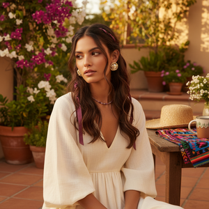 Venta al por mayor estilo mexicano Boho Chic pendientes de plata con cuentas de ciruela perla joyería de latón de moda para mujeres regalo de boda a granel para ella - Product Image 3