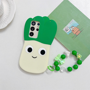 Coque de téléphone fantaisie à motif de perles de poireau <span class=keywords><strong>vert</strong></span> avec sangle bandoulière pour Samsung Galaxy S26 Ultra S25 S23 A57 A56, étui de protection motif légumes - Product Image 5