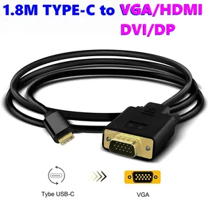 1.8M USB C TYPE-C 6FT para Cabo USB 3.1 Tipo C para VGA linha de Cabo VGA 1080P Para Macbook Samaung Huawei Chromebook ASUS HP Dell