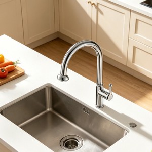 Brass Kitchen Faucet Single Handle Pull Out <b>Spray</b> Deck <b>Mounted</b> Minimalist Style Ceramic Valve Core - Product Image 3