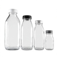 Bouteille en verre transparent avec bouchon à vis, style rond ou carré, pour l'emballage de jus, café et thé