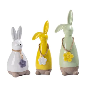 Wholesale Ceramic Easter Rabbit Bunny Ornament Party Decoration With a Necklace Of Flowers