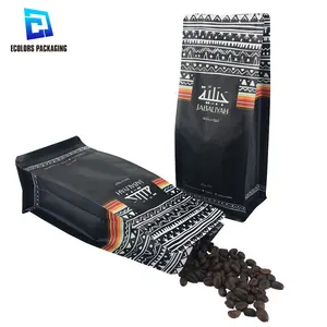 2024 oem recyclable givré noir mat emballage sac de café personnalisé imprimé en plastique debout pochette d'emballage alimentaire