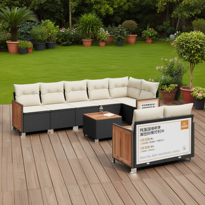 Ensemble de canapés de jardin en rotin PE moderne pour l'extérieur avec pieds réglables, structure en bois massif, 6 places, design contemporain - Product Image 2