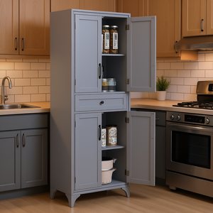 Gray 4-Door 67 In <b>Kitchen</b> <b>Pantry</b> With Adjustable Shelves And Drawer For <b>Kitchen</b> Storage - Product Image 2