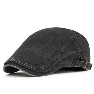 Washed Denim Flat Cap Unisex Solid Color Breathable Sunshade Four Seasons Ivy Hat - Product Image 1