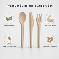 Ensemble de couverts jetables écologiques, compostables, résistants à la chaleur et robustes, en couleur marron, pour la maison et la cuisine (fourchettes, cuillères, couteaux)