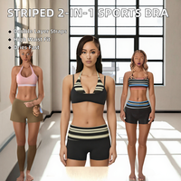 Ensemble de yoga imprimé animal rayé 2 pièces, tenue de sport respirante à séchage rapide avec short taille haute et soutien-gorge de sport à col en V et taille élastique