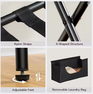 Organizador de soporte de maleta plegable de lujo de alta calidad personalizado de fábrica, doble nivel con bolsas de almacenamiento, portaequipajes para uso en hoteles - Product Image 4