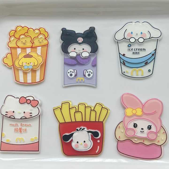 Sanrios Acrylic Charms Food Hamburger Drinks Popcorn French Fries Melody Kitty Diy Decoration