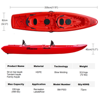 Ventes directes d'usine HDPE s'asseoir sur le dessus deux personnes Tandem HDPE Kayak Canoë Touring Sea Double Canoë Bateau
