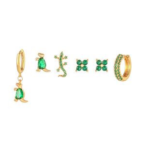 Juego de Seis Piezas de Joyería de Moda Ecológica Creativa con Incrustaciones de Circonio, Diseño de Dinosaurio, en Cobre Dorado, para Mujer, Venta al Por Mayor - Product Image 1