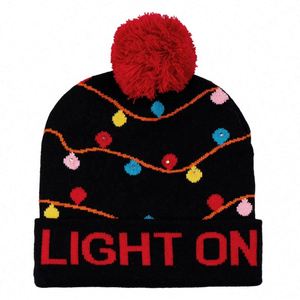 Promotional Christmas Gift Flashing Light up Christmas Knitted Beanies <b>Hats</b> - Product Image 5