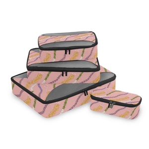 Organiseurs de bagages de voyage à double fermeture éclair, motif fleurs de lei roses d'Hawaï, 4 pièces, conception personnalisée, cubes de compression pour valises - Product Image 2