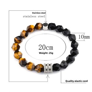 Bracelet en acier inoxydable de luxe pour hommes perles de pierres précieuses en œil de tigre naturel motif géométrique croisé pour les occasions de mariage religieuses - Product Image 5