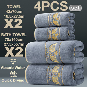 Juego de 4 <span class=keywords><strong>Toallas</strong></span> de <span class=keywords><strong>Baño</strong></span> de Felpa Coral, Absorbentes y Suaves, con Bordado de Alas en Hilo Dorado, de Alta Gama para Uso en Hoteles y Hogares - Product Image 3