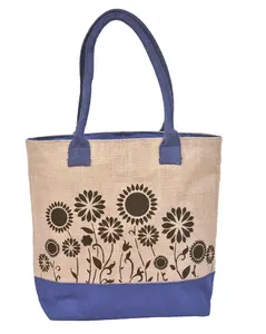 Bulk Distributor Widely Selling 100% Natural Eco-friendly Reusable Gift and Grocery Shopping Sunflower Jute Tote Bags