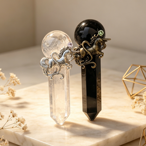 Venta al por Mayor de Piedras Preciosas Curativas de Reiki, Cuarzo Transparente Dragón Volador, Obsidiana <span class=keywords><strong>Negra</strong></span>, Varita de Bruja <span class=keywords><strong>Blanca</strong></span> <span class=keywords><strong>y</strong></span> <span class=keywords><strong>Negra</strong></span> para Decoración - Product Image 1