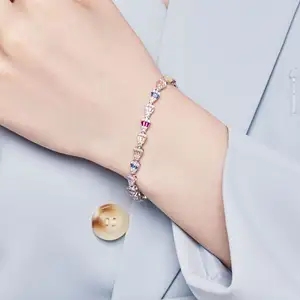 Sweet Candy Colorful Design Fine Jewelry Bangles Bracelets S925 Silver 5A Cubic Zirconia Drop Shape Baguette Bracelets