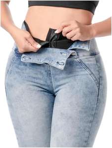 Colombien Butt Lifter Capri Skinny <span class=keywords><strong>Jeans</strong></span> Avec Ceinture Intérieure <span class=keywords><strong>Jeans</strong></span> Taille Haute Avec Super Lipo Spandex Denim Corset À Jambe Droite - Product Image 6