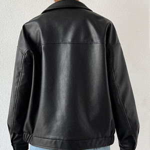 Chaqueta de Cuero PU OEM Negra con Cuello Alto para Mujer, Chaqueta de Cuero PU Cálida y Regular, Abrigo de Cuero para Mujer - Product Image 5