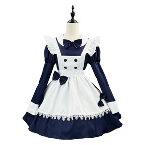 Maid Costume Navy Blue Long Sleeve Apron Dress Women Fancy Dress Halloween Cosplay Outfit - Product Image 4
