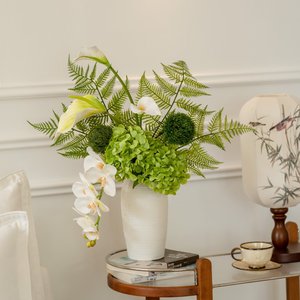 Ensemble de bouquets de fleurs artificielles Fleurs en soie Orchidée verte Arrangement en vase Style moderne Décoration de bureau à domicile - Product Image 3