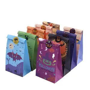 Bolsa de papel Kraft de caramelo para Halloween, bolsas de fondo plano de regalo personalizado para decoración de fiesta de Halloween, venta al por mayor