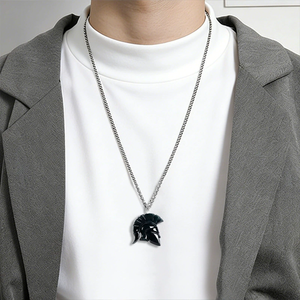 Colgante de jade natural de Myanmar auténtico con forma de casco de guerrero espartano y gallina, jade de grado hielo, plata S925, estilo hip-hop personalizado - Product Image 5