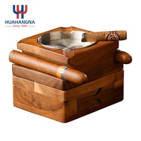 Cendrier rustique carré en bois à 4 fentes avec tiroirs, support pour verres à whisky et accessoires pour patio, maison, bureau - Cigares