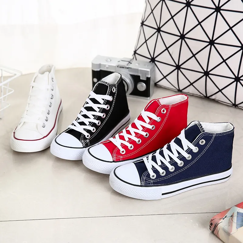 Custom Lace Up Flat High Top All Blank Star Classic Casual Sneaker Plain White Women Canvas Shoes