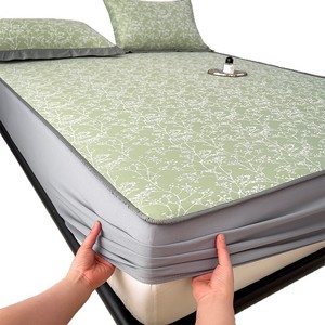 Ice <b>Silk</b> Cooling Mat <b>Set</b> Jacquard Weave Fitted Sheet Summer <b>Bedding</b> Soft Breathable Mattress Pad 3 Piece <b>Set</b> - Product Image 5