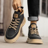Bottes à lacets rétro style britannique pour homme, nouvelle collection automne, décontractées, tendance, avec semelle extérieure en caoutchouc et blocs de couleur