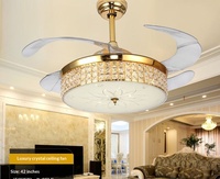Ventilateur de plafond de luxe avec lustre en cristal et éclairage LED, 3 températures de couleur réglables, pour la décoration intérieure de la maison