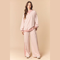 Ensemble pantalon droit et pull à manches longues pour femme, style streetwear décontracté, à rayures, design personnalisé en usine