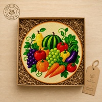 Napperon rond en verre blanc imprimé personnalisé avec perles, motif fruits et légumes de la récolte, pour table, vente en gros