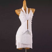 Robe de danse latine sans bretelles, taille unique, Costume de compétition professionnel, Samba Cha-Cha, en soie/coton, personnalisé Q420
