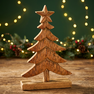 Natural Wood <b>Christmas</b> Tree Stand Tabletop Ornament Carved Wooden Holiday <b>Decor</b> for Home <b>Office</b> - Product Image 5