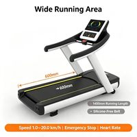 Konsol Layar Data LED Treadmill Gym Komersial Berkinerja Tinggi 0-20% Kemiringan Otomatis Sensor Detak Jantung Tangan Penghenti Darurat Aman