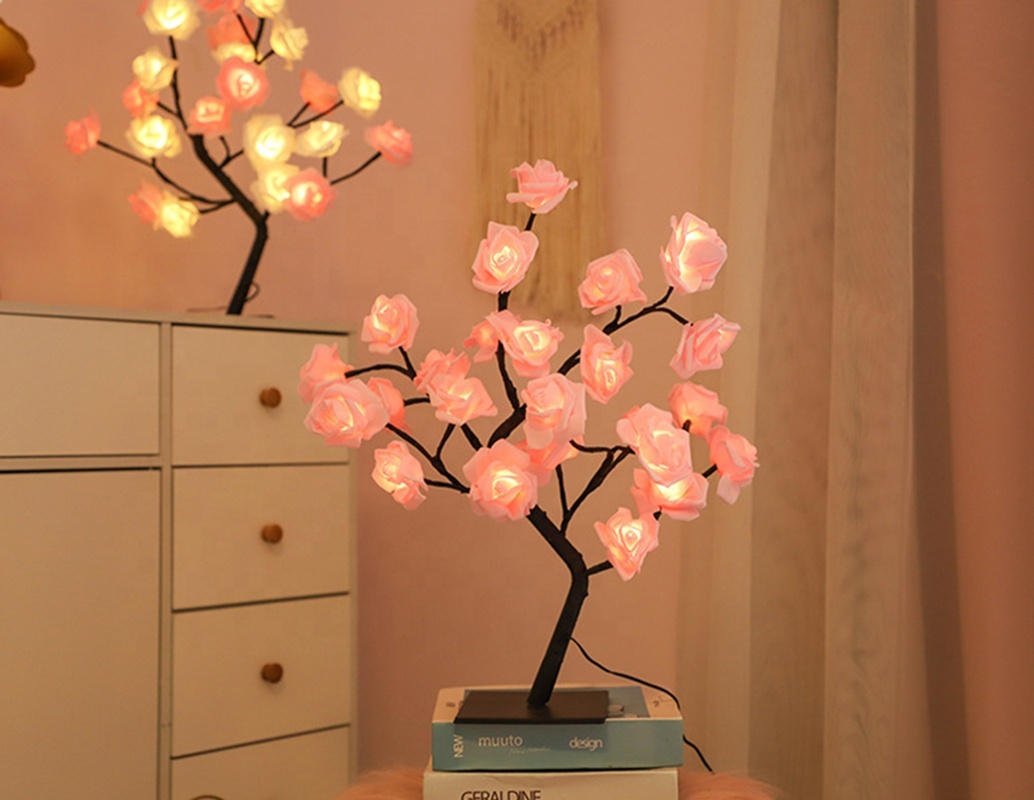 Usb Port Led Lamp Rose Flower Tree Shape Room Decor Light Battery Powered Decorative Led Table Lights