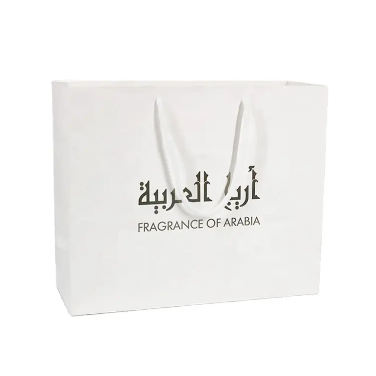 Fashion Custom Big White Paper Shopping Packaging Bags With Rope Handle