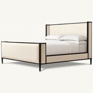 Lit mural contemporain en bois massif, taille King ou Queen, avec revêtement en tissu et pied de lit - Product Image 4