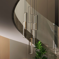 Lustre d'escalier moderne minimaliste en aluminium noir avec design en spirale LED et télécommande pour villas à plafond ouvert et maisons duplex